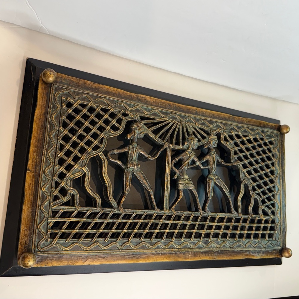 🌟 Tribal Celebration Carved Wall Art – Rustic Elegance in Wood 🌟  10”  X 20”